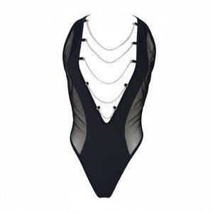 Sheer Chain-Detail Bodysuit Size Large EUC Mesh Cutout